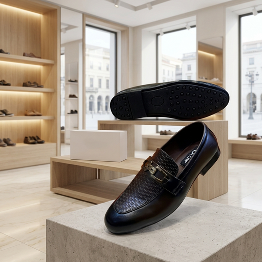 Men's Premium Woven Leather Horsebit Loafers